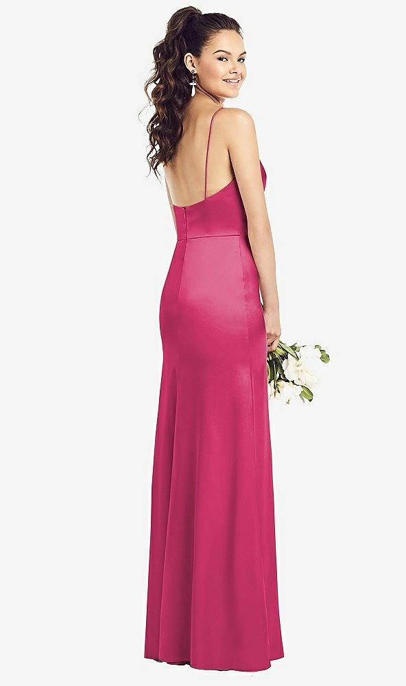 Back View - Shocking Slim Spaghetti Strap Wrap Bodice Trumpet Gown