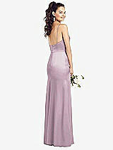 Rear View Thumbnail - Suede Rose Slim Spaghetti Strap Wrap Bodice Trumpet Gown