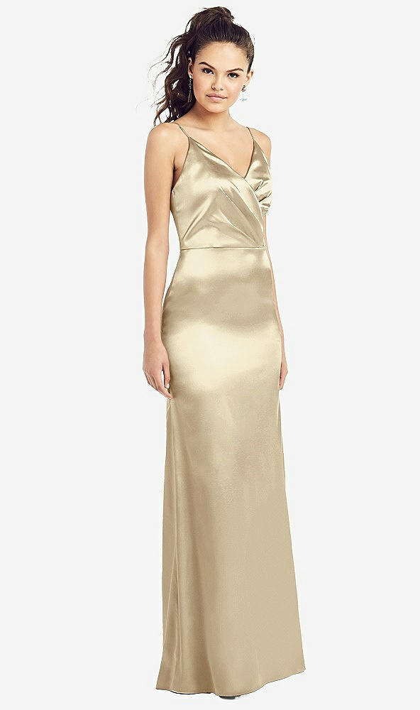 Front View - Banana Slim Spaghetti Strap Wrap Bodice Trumpet Gown