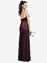 Rear View Thumbnail - Bordeaux Slim Spaghetti Strap Wrap Bodice Trumpet Gown