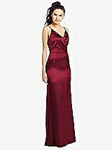 Front View Thumbnail - Burgundy Slim Spaghetti Strap Wrap Bodice Trumpet Gown