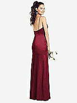 Rear View Thumbnail - Burgundy Slim Spaghetti Strap Wrap Bodice Trumpet Gown