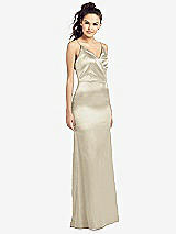 Front View Thumbnail - Champagne Slim Spaghetti Strap Wrap Bodice Trumpet Gown