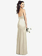 Rear View Thumbnail - Champagne Slim Spaghetti Strap Wrap Bodice Trumpet Gown