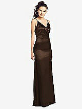 Front View Thumbnail - Espresso Slim Spaghetti Strap Wrap Bodice Trumpet Gown