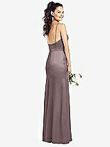 Rear View Thumbnail - French Truffle Slim Spaghetti Strap Wrap Bodice Trumpet Gown