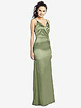 Front View Thumbnail - Kiwi Slim Spaghetti Strap Wrap Bodice Trumpet Gown