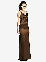 Front View Thumbnail - Latte Slim Spaghetti Strap Wrap Bodice Trumpet Gown