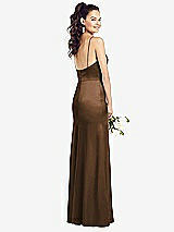 Rear View Thumbnail - Latte Slim Spaghetti Strap Wrap Bodice Trumpet Gown