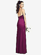 Rear View Thumbnail - Merlot Slim Spaghetti Strap Wrap Bodice Trumpet Gown