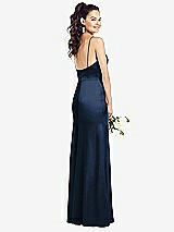 Rear View Thumbnail - Midnight Navy Slim Spaghetti Strap Wrap Bodice Trumpet Gown