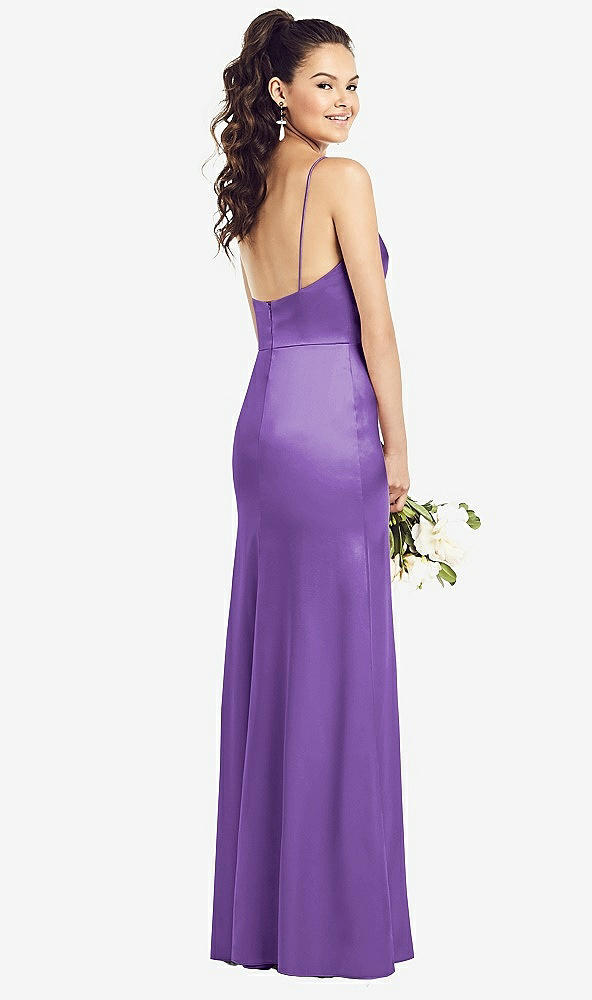 Back View - Pansy Slim Spaghetti Strap Wrap Bodice Trumpet Gown