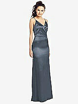 Front View Thumbnail - Silverstone Slim Spaghetti Strap Wrap Bodice Trumpet Gown