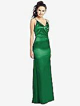 Front View Thumbnail - Shamrock Slim Spaghetti Strap Wrap Bodice Trumpet Gown