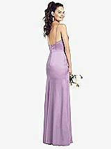 Rear View Thumbnail - Wood Violet Slim Spaghetti Strap Wrap Bodice Trumpet Gown