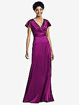 Front View Thumbnail - Persian Plum Flutter Sleeve Draped Wrap Stretch Maxi Dress