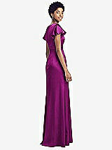 Rear View Thumbnail - Persian Plum Flutter Sleeve Draped Wrap Stretch Maxi Dress