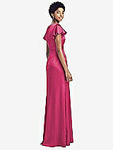 Rear View Thumbnail - Shocking Flutter Sleeve Draped Wrap Stretch Maxi Dress