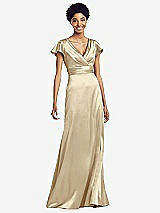 Front View Thumbnail - Banana Flutter Sleeve Draped Wrap Stretch Maxi Dress