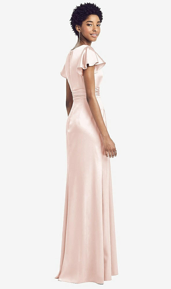 Back View - Blush Flutter Sleeve Draped Wrap Stretch Maxi Dress