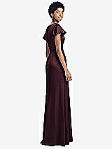 Rear View Thumbnail - Bordeaux Flutter Sleeve Draped Wrap Stretch Maxi Dress