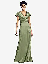 Front View Thumbnail - Kiwi Flutter Sleeve Draped Wrap Stretch Maxi Dress