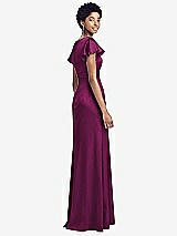 Rear View Thumbnail - Merlot Flutter Sleeve Draped Wrap Stretch Maxi Dress