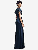 Rear View Thumbnail - Midnight Navy Flutter Sleeve Draped Wrap Stretch Maxi Dress