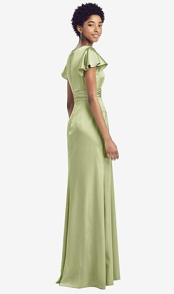 Back View - Mint Flutter Sleeve Draped Wrap Stretch Maxi Dress