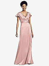 Front View Thumbnail - Rose Quartz Flutter Sleeve Draped Wrap Stretch Maxi Dress