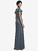 Rear View Thumbnail - Silverstone Flutter Sleeve Draped Wrap Stretch Maxi Dress