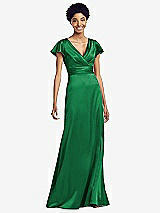 Front View Thumbnail - Shamrock Flutter Sleeve Draped Wrap Stretch Maxi Dress