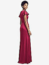 Rear View Thumbnail - Valentine Flutter Sleeve Draped Wrap Stretch Maxi Dress