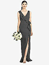 Front View Thumbnail - Charcoal Gray Sleeveless Ruffled Wrap Chiffon Gown