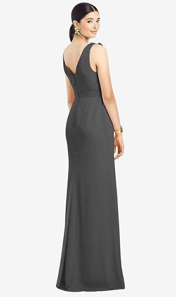 Back View - Charcoal Gray Sleeveless Ruffled Wrap Chiffon Gown