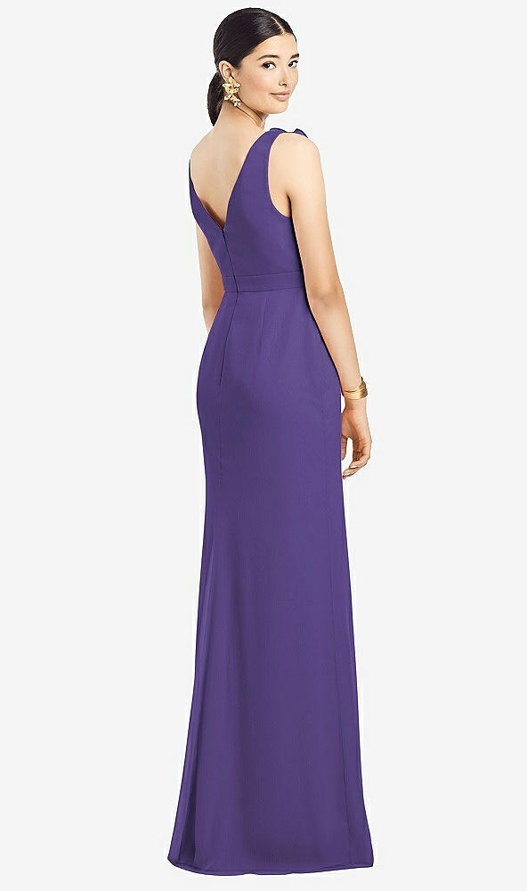 Back View - Regalia - PANTONE Ultra Violet Sleeveless Ruffled Wrap Chiffon Gown