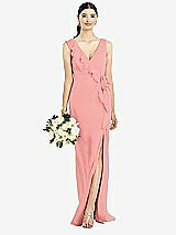 Front View Thumbnail - Apricot Sleeveless Ruffled Wrap Chiffon Gown