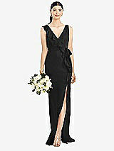 Front View Thumbnail - Black Sleeveless Ruffled Wrap Chiffon Gown