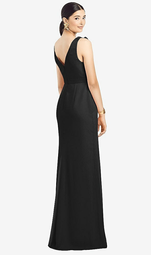 Back View - Black Sleeveless Ruffled Wrap Chiffon Gown