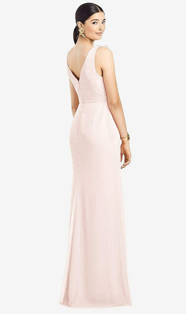 Back View - Blush Sleeveless Ruffled Wrap Chiffon Gown