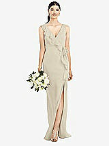 Front View Thumbnail - Champagne Sleeveless Ruffled Wrap Chiffon Gown