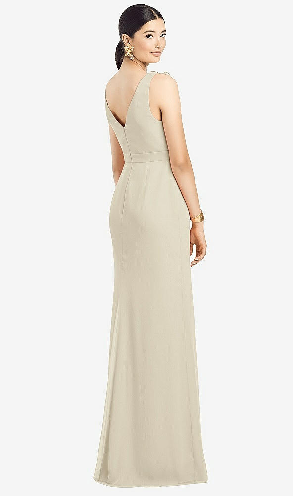 Back View - Champagne Sleeveless Ruffled Wrap Chiffon Gown