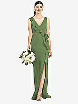 Front View Thumbnail - Clover Sleeveless Ruffled Wrap Chiffon Gown