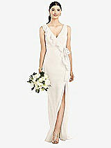 Front View Thumbnail - Ivory Sleeveless Ruffled Wrap Chiffon Gown