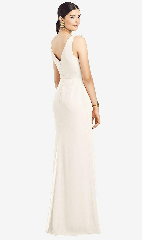 Back View - Ivory Sleeveless Ruffled Wrap Chiffon Gown