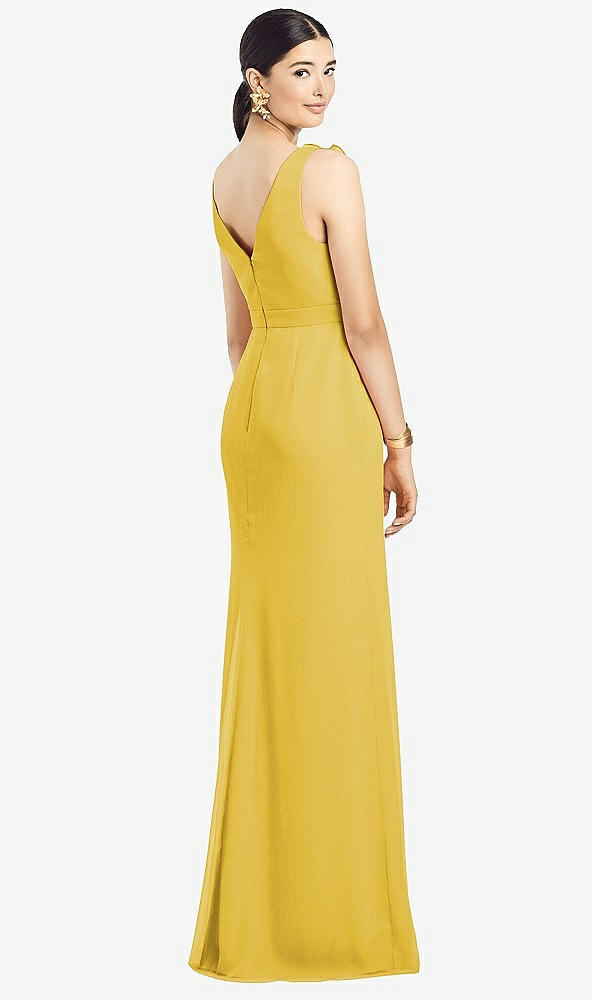 Back View - Marigold Sleeveless Ruffled Wrap Chiffon Gown