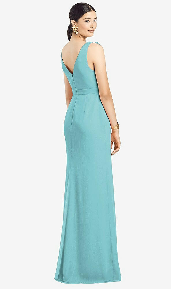 Back View - Spa Sleeveless Ruffled Wrap Chiffon Gown