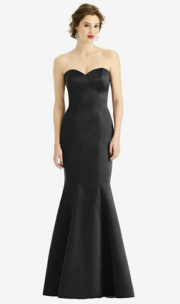 Front View - Black Sweetheart Strapless Satin Mermaid Dress