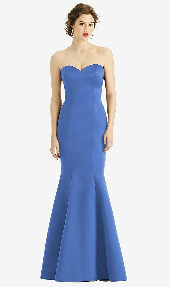 Front View - Cornflower Sweetheart Strapless Satin Mermaid Dress