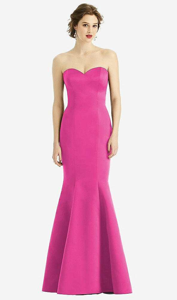 Front View - Fuchsia Sweetheart Strapless Satin Mermaid Dress